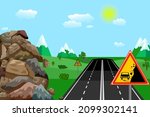 warning falling rocks sign on... | Shutterstock .eps vector #2099302141