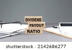 Small photo of DIVIDEND PAYOUT RATIO text on a wooden block with notebook,chart and calculator, grey background