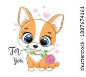 cute little dog with flower.... | Shutterstock .eps vector #1887674161