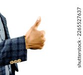 Small photo of Businessman showing thumbs up, thumbs up gesture. Assent, approval, encouragement.