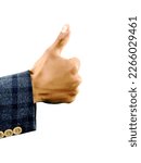 Small photo of Showing thumbs up, thumbs up gesture. Assent, approval, encouragement.