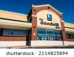 Small photo of Bound Brook, New Jersey, USA - January 22, 2022. Exterior Sign of the Goodwill Industries Store and Donation Center.