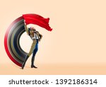 Small photo of One caucasian toreador isolated on yellow studio background. Studio shot of torero or bullfighter in motion or movement. Negative space. Concept of movement and action. Abstract design.