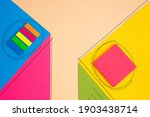 Small photo of Popstar. Stationery in bright pop colors with visual illusion effect, modern trendy line art. Collection, set for education. Youth culture, stylish things around us. Trendy creative workplace.