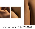 Creative look at the beauty of female body. Set with closeup images of part of woman's body. Skincare, bodycare, healthcare concept. Design for abstract poster, artwork, picture. Monochrome