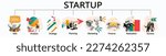Small photo of Set of startup icons. Idea, analysis, strategy, planning, marketing, finance, realization, success. Business and career development. Concept of teamwork and organizing strategy for growth. Banner