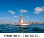 Small photo of Maiden's Tower Kiz Kulesi, one of the landmarks of Istanbul, was put into service with its new appearance after restoration sunny day cloudy blue sky. Turkey Istanbul Uskudar May 13, 2023