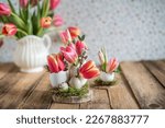 Easter decoration with fresh flowers, tulips for Easter