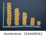 Small photo of Bar chart of wheat grains, declining world wheat supply. Food crisis and world hunger concept background