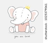 cute card with elephant baby | Shutterstock .eps vector #1025379061
