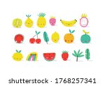 happy kawaii fruits summer... | Shutterstock .eps vector #1768257341
