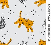 cute hand drawn tiger. hand... | Shutterstock .eps vector #1992336401