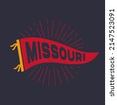 Vintage pennant Missouri state. Retro colors labels. Vintage hand drawn wanderlust style. Isolated on white background. Good for t shirt, mug, other identity. 