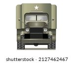 green military ww2 truck isolated on white, front view. vector illustration