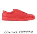 Red sneaker sport shoe side view isolated on white background