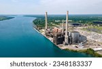 Small photo of East China, Michigan, USA - June 25, 2023: Aerial view of the decommissioned coal fired St. Clair Power Plant, which was shut down in 2022
