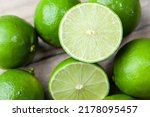 Small photo of macro photo of lime tahiti (limao taiti)) is a species of citrus fruit, known in Brazil by the name of lime-tahiti, lime-tahiti, or simply "lemon", being classified within acidic limes