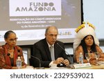 Small photo of Portrait of Marina Silva, Minister of Environment, Aloizio Mercadante, president of BNDES, and Sonia Guajajara, minister of Indigenous Peoples - Rio de Janeiro, Brazil 02.15.2023