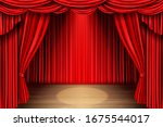 Red Stage Curtain And Wooden...