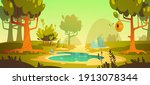 cartoon forest background with... | Shutterstock .eps vector #1913078344