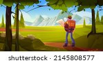 traveler man with map stand at... | Shutterstock .eps vector #2145808577