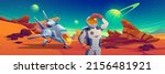 astronaut and spaceship on mars ... | Shutterstock .eps vector #2156481921