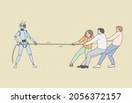 human workers pulling the rope... | Shutterstock .eps vector #2056372157