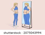 unwell skinny girl look in... | Shutterstock .eps vector #2075043994