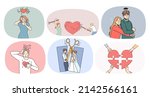 set of couples suffer from... | Shutterstock .eps vector #2142566161