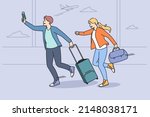 worried couple tourists run in... | Shutterstock .eps vector #2148038171