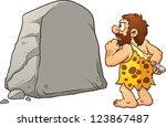 Caveman Looking At A Large Rock ...