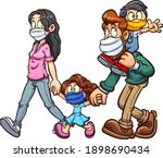 family wearing face masks... | Shutterstock .eps vector #1898690434