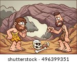 Cartoon Cavemen Looking At A...