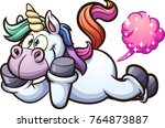 farting cartoon unicorn. vector ... | Shutterstock .eps vector #764873887