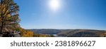 Small photo of Golden fall panorama landscape Allegheny state park Rimrock view copy space background