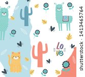 cat and llama cartoon design... | Shutterstock .eps vector #1413465764
