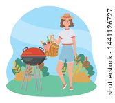 woman cartoon having picnic... | Shutterstock .eps vector #1441126727