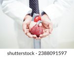 Small photo of Cardiovascular disease CVD, doctor with heart human model anatomy for treatment patient in hospital.