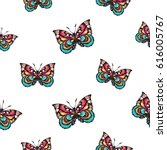 embroidery colorful butterfly.... | Shutterstock .eps vector #616005767