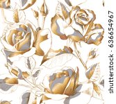 seamless pattern with gold rose ... | Shutterstock .eps vector #636654967