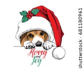 Beagle Dog In A Big Santa's Cap ...