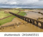 Small photo of defaWinter 2024 floods around the welland viaduct also known as Harringworth viaduct areas , showing views of the village
