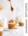 Small photo of Salted Caramel Cupcakes with Vanilla Muffins, Homemade Salted Caramel