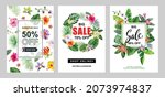tropical frames with leaves and ... | Shutterstock .eps vector #2073974837