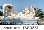 Small photo of A statue of Lord Vishnu with his consots Sridevi and Bhudevi resting on audisesha (a serpent) situate at Vepanjeri village temple, in Andhra Pradesh State, India; captured on 1st January 2019