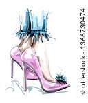 hand drawn stylish pink shoes... | Shutterstock .eps vector #1366730474