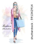 Fashion Girl With Shopping Bag. ...