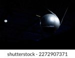 Small photo of Bratislava, Slovakia – March 08 2023: Replaca of Sputnik 1 ( Russian for "satellite" or "fellow traveler") is a spacecraft launched under the Soviet space program at exhibition Cosmos.