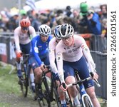 Small photo of Hoogerheide, Netherlands - February 3, 2023: Small group of riders led by Fem van Empel from the Netherlands
