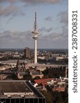 Small photo of Heinrich Hertz Tower (radio telecommunication tower) in Hamburg, Germany on a sunny summer day. View from the St. Michaelis Church.